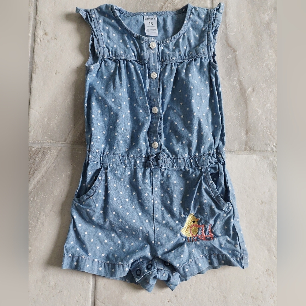 Carter's Light Blue Polka Dot Romper with Embroidered H Character 18 Months